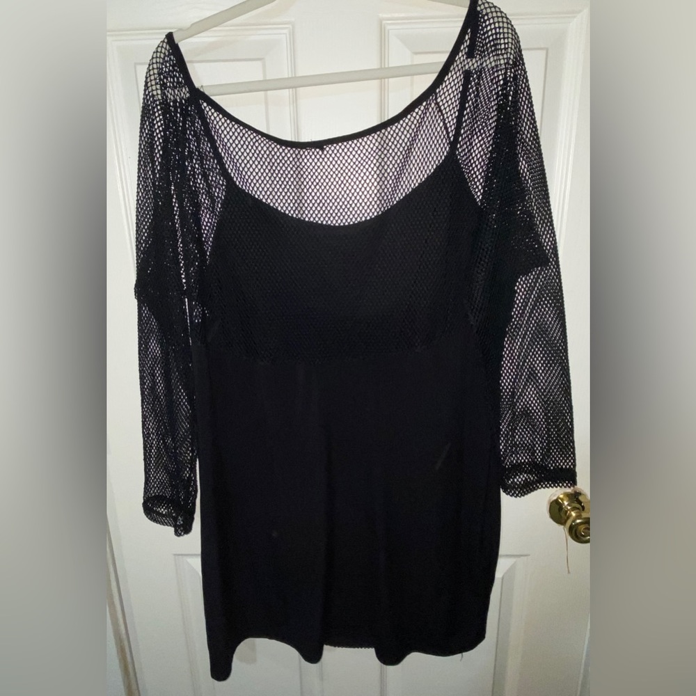 2X Black Fishnet Stretch Dress
